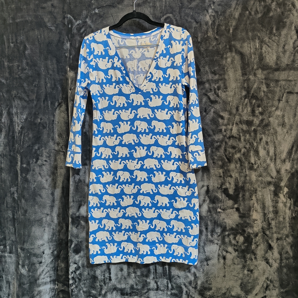 Lily Pulitzer Blue and White Elephant Print Dress- Small